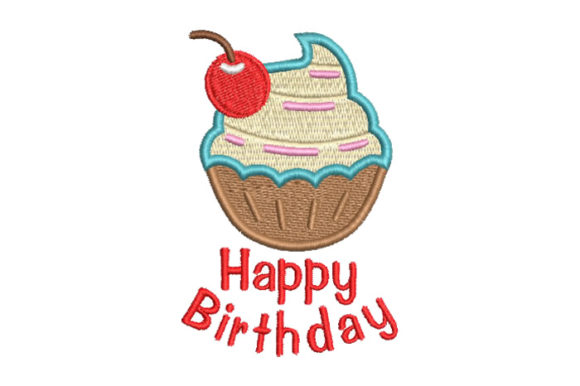 Happy Birthday Cupcake Embroidery