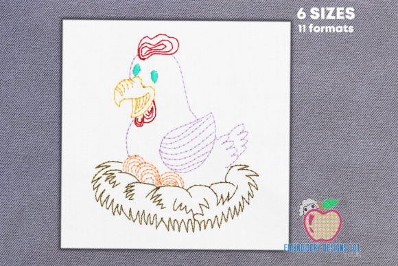 Hen Hatching Eggs Embroidery