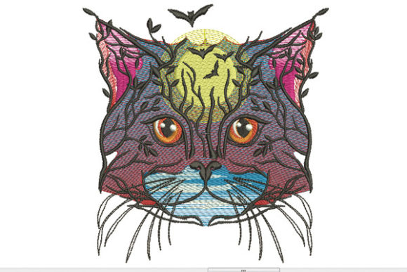 Tree and Cat Embroidery Design